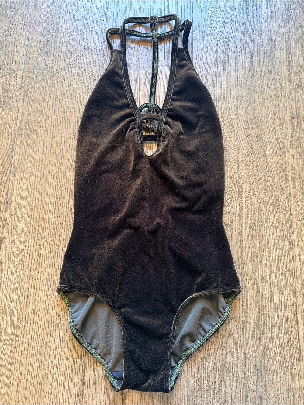 Eleve Dancewear Dark Olive Green Velour Leotard
